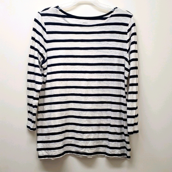 3/$15 Deal 🎉 OLD NAVY ⭐️ Stripe 3/= Sleeve Top - Size L - Picture 1 of 5